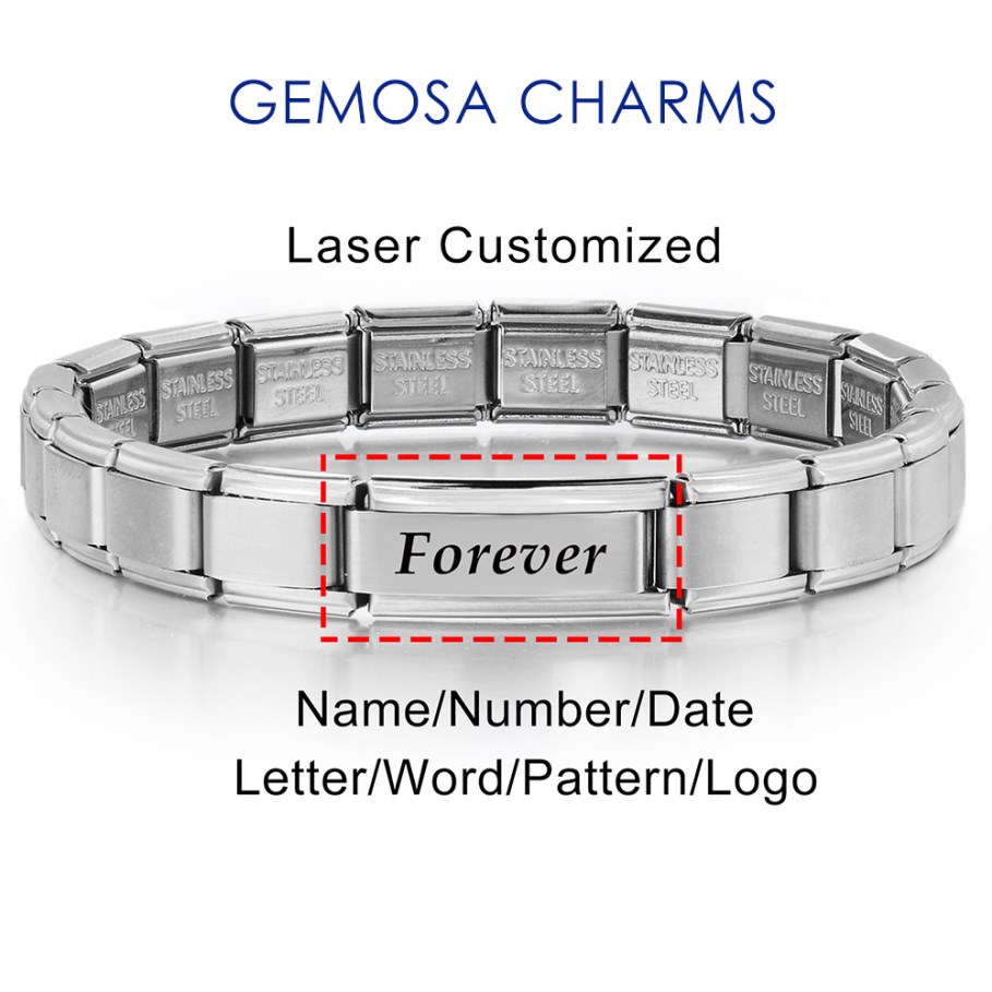 Bracelet Link Remover - カスタマイズされたメッセージのロゴ,カスタマイズされたレーザー,イタリアのチャームリンク,9mmステンレススチールブレスレット,DIYビーズ,1個