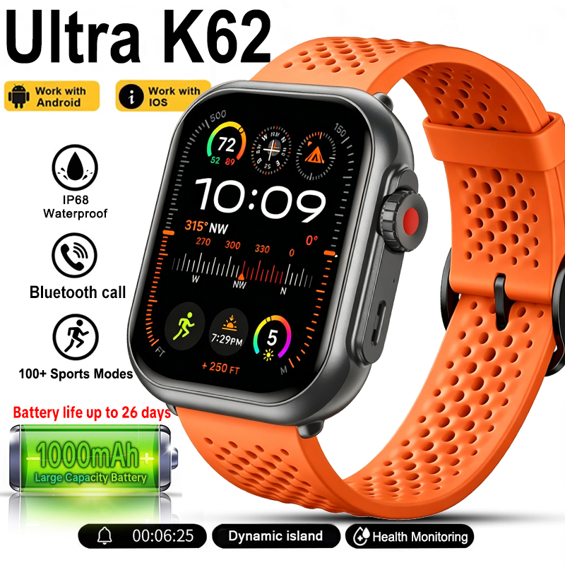 Smartwatch Professional Watches For Men - 新型ウォッチウルトラK62スマートウォッチ メンズ レディース 1000mAhバッテリー フィットネストラッカー 心拍数