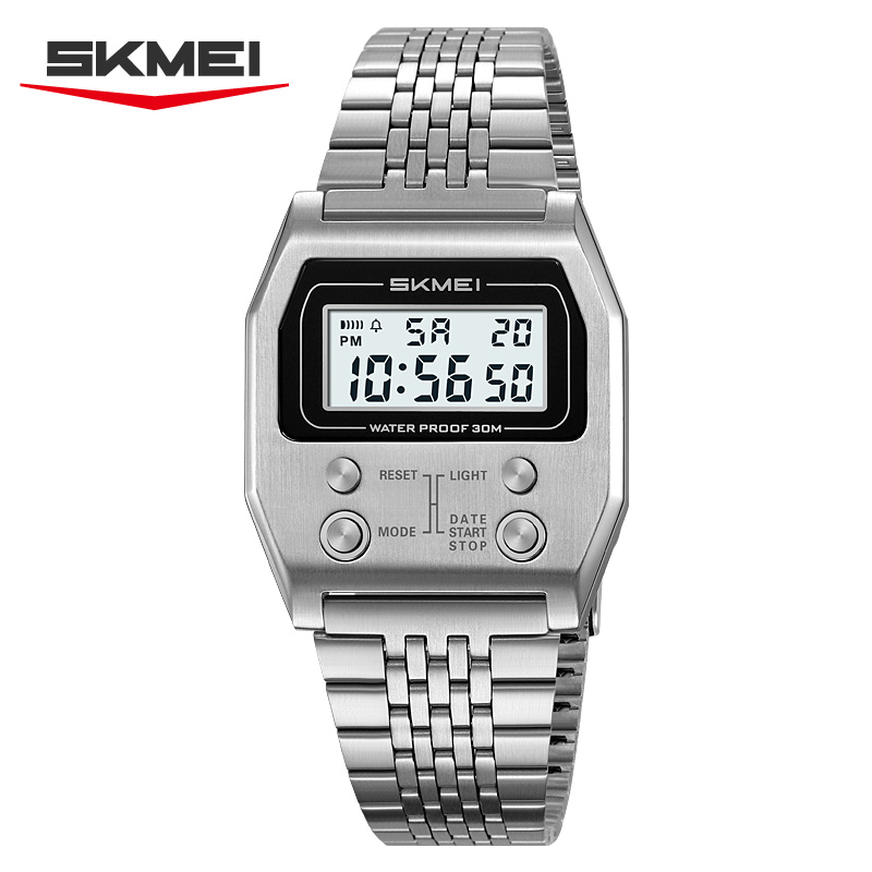 Tide Watch Surf - SKMEI 2460 メンズスポーツ防水デジタル腕時計 ステンレス製高級レトロLEDアラームクロック メンズ電子腕時計 レロッホ・オンブレ