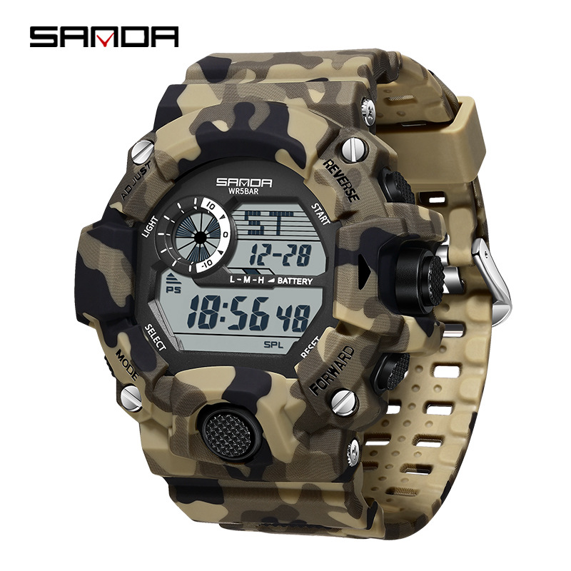 Tide Watch Surf - SANDA 2183 電子時計ファッションミリタリー迷彩防水アウトドアスポーツデジタルディスプレイシリコンストラップ腕時計男性用