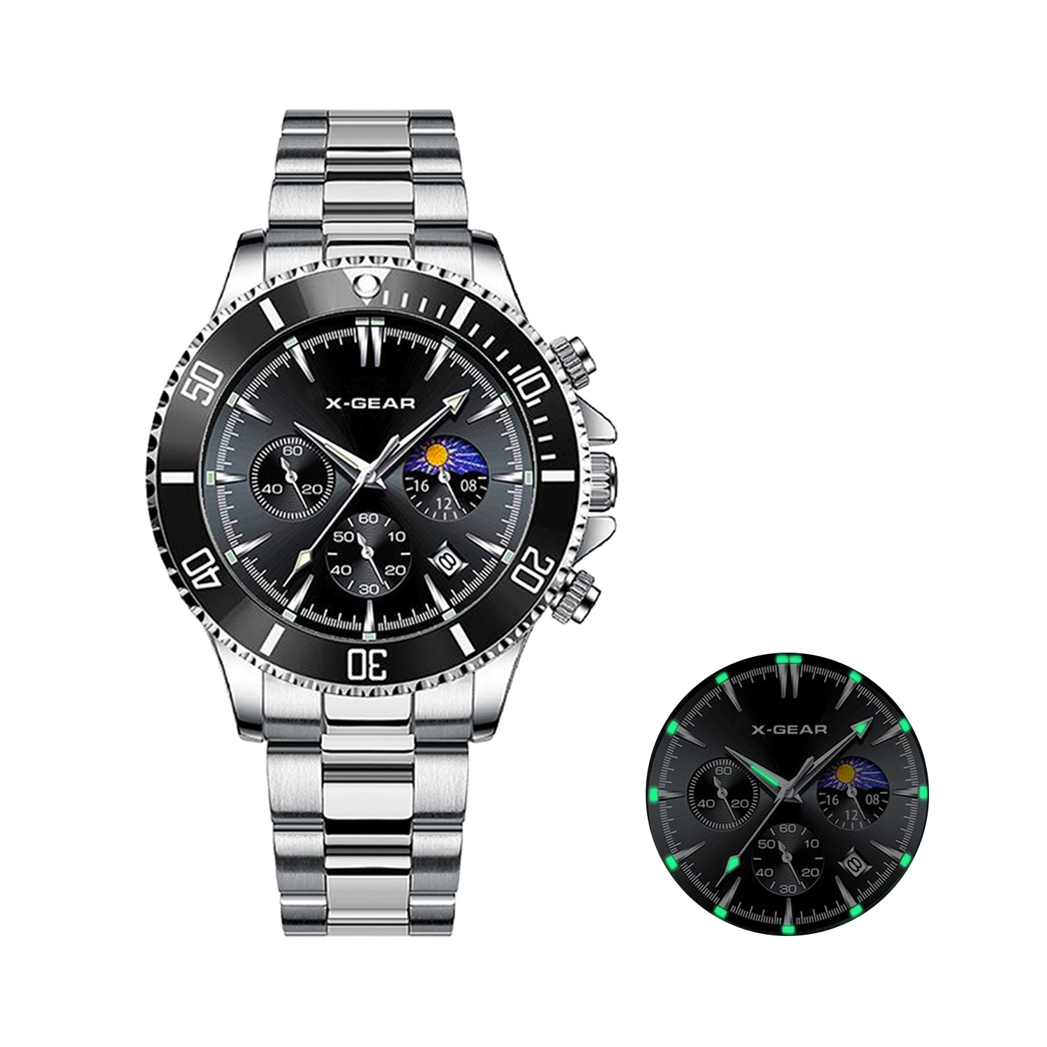 Xwatch Smartwatch - X-GEAR ファッションカレンダーメンズクォーツ時計高級ブラックダイヤルステンレススチールストラップビジネスメンズ腕時計男性腕時計腕時計