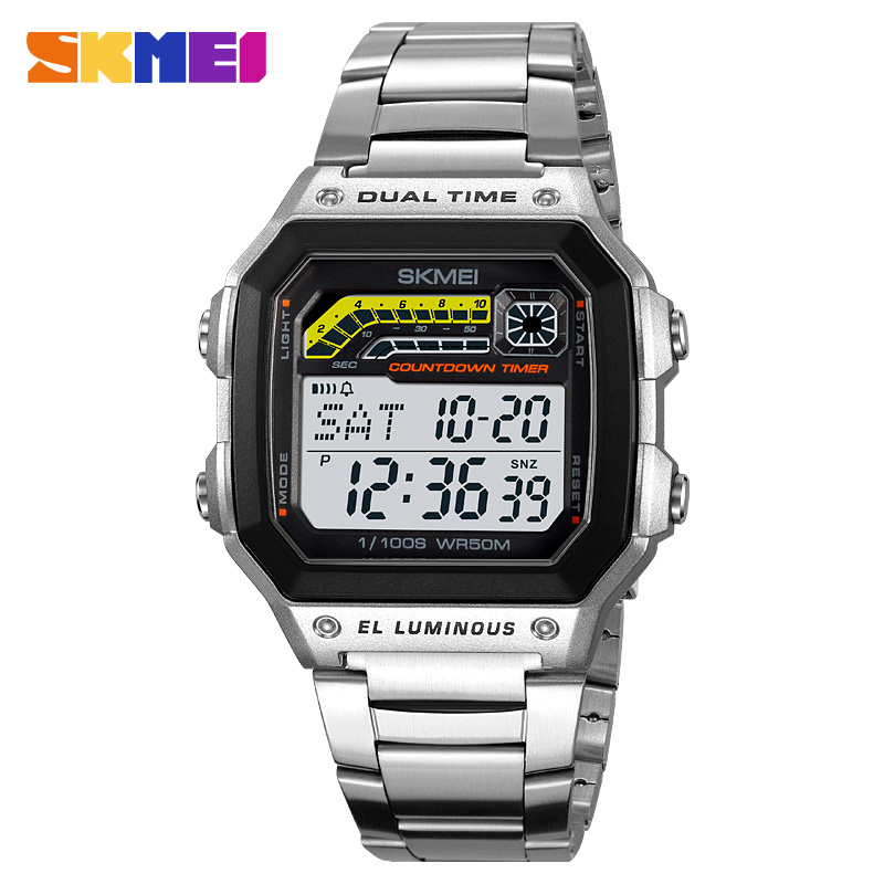 Tide Watch Surf - Skmei-メンズ防水デジタル時計,ステンレススチール,スポーツカウントダウン,LEDディスプレイ,メンズ腕時計,耐衝撃性,2307