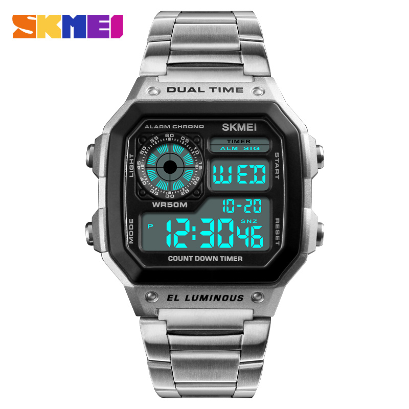 Tide Watch Surf - SKMEI 1335 デジタル腕時計男性用レトロスポーツ防水クロノ電子メンズ腕時計ステンレス鋼時計リロイ Hombre
