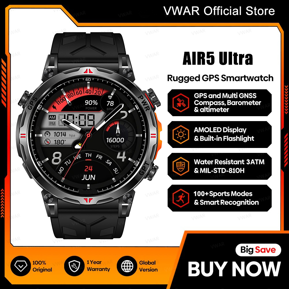 Watch Vs Amazfit - VWAR Air5 Ultra GPSスマートウォッチ 1.56インチ AMOLEDスクリーン