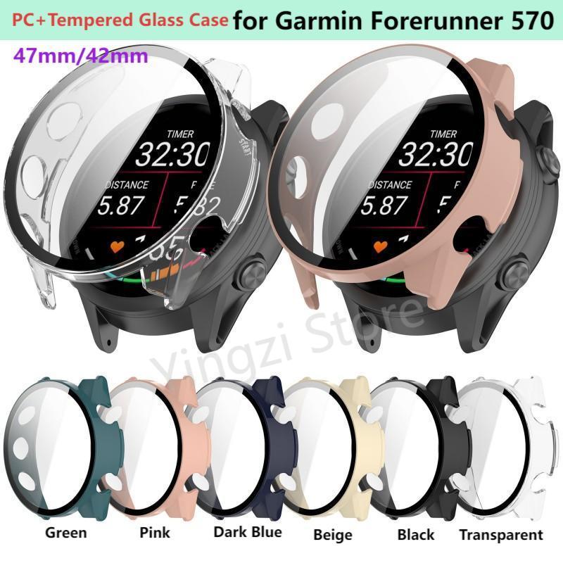 Xwatch Smartwatch - Garmin Forerunner 570 42mm/47mm用強化ガラスケース、Forerunner570 47MM/42MM用スマートウォッチスクリーンプロテクター、全面保護バンパー
