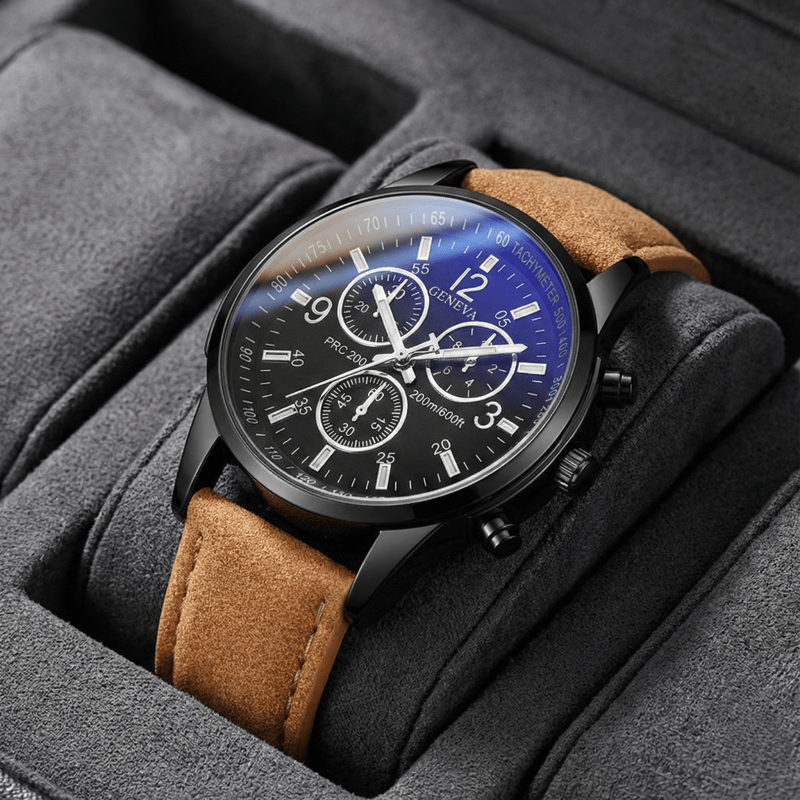 ジュネーブメンズクロノグラフ腕時計カジュアルレザーストラップ - Smartwatch Watches Best Gift For Men のレビューと価格