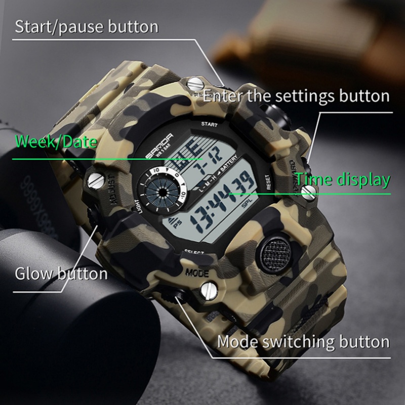 SANDA 2183 電子時計ファッションミリタリー迷彩防水 - Tide Watch Surf のレビューと価格