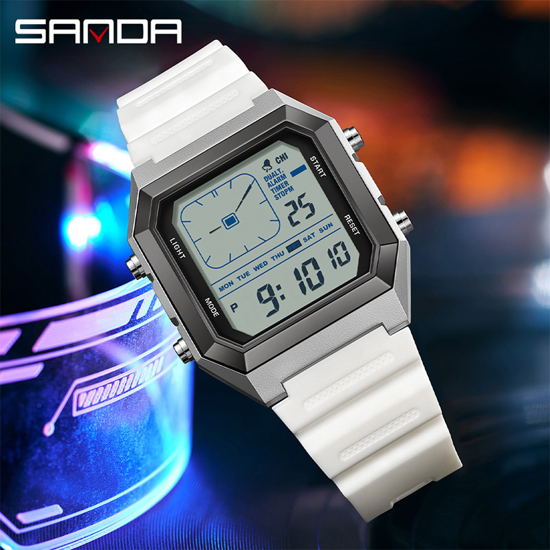 SANDA 6307 新しいメンズデジタル多機能ナイトライト - Tide Watch Surf のレビューと価格
